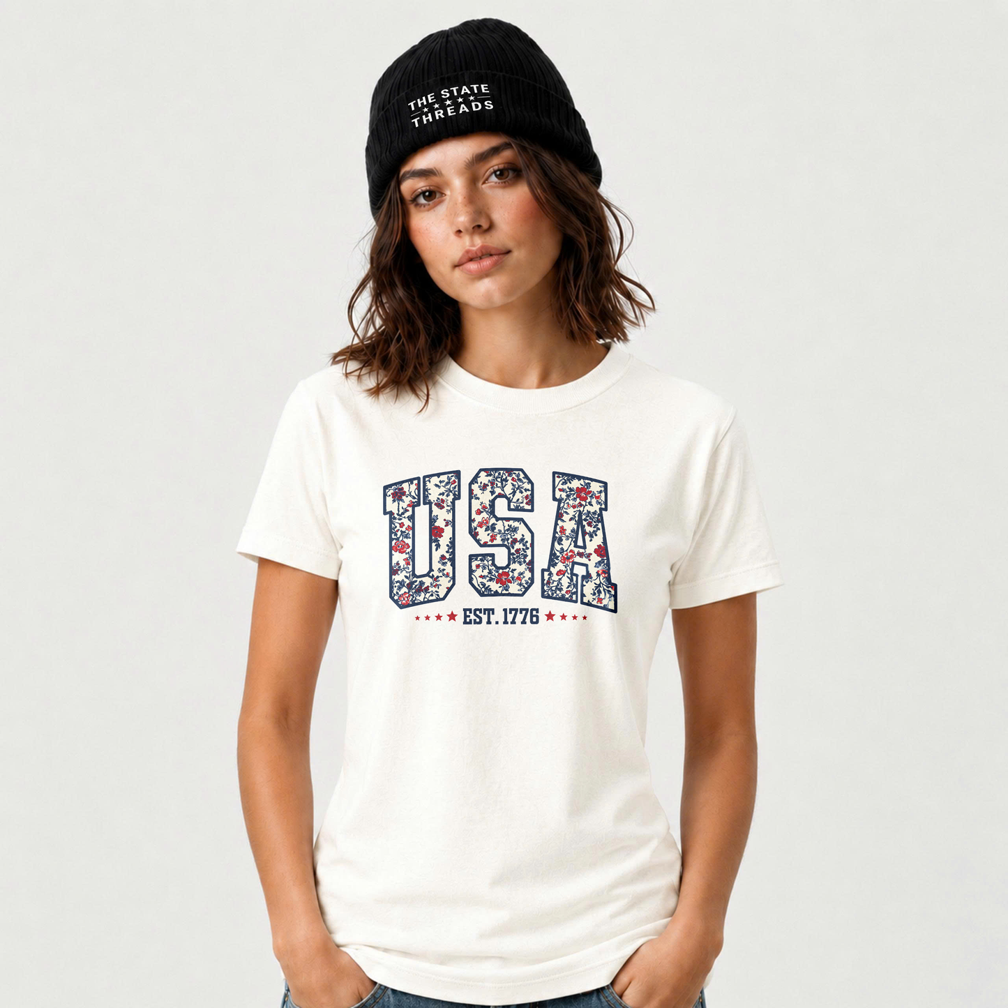 America Floral USA Est 1776 Patriotic Shirt