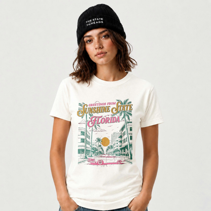 Florida Sunshine State Greetings Retro Palm Trees Beach Shirt