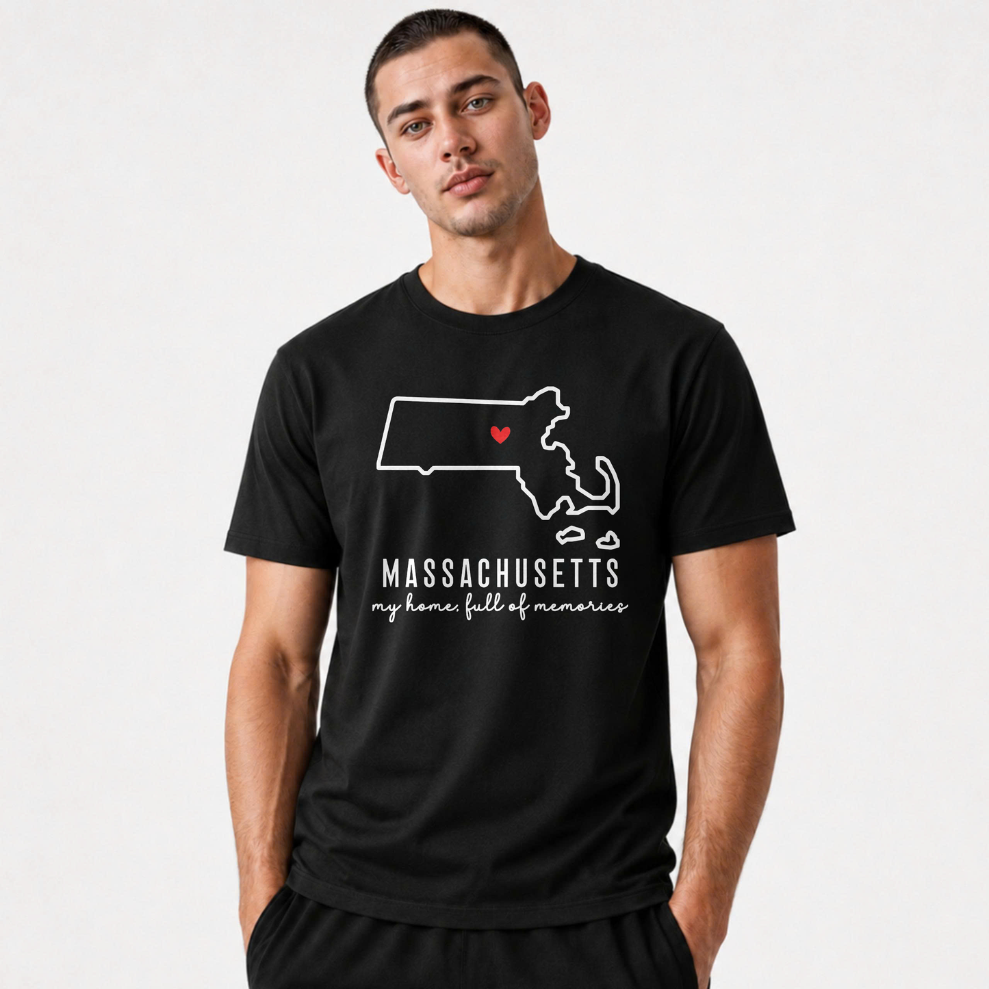 Massachusetts State Map Home Heart Outline Pride Shirt
