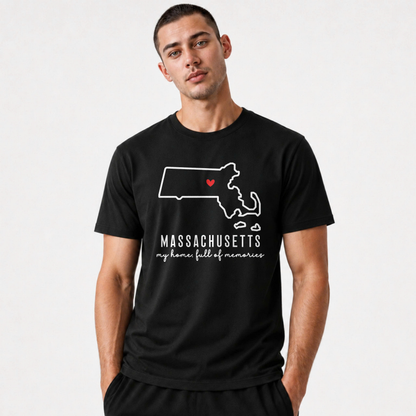 Massachusetts State Map Home Heart Outline Pride Shirt