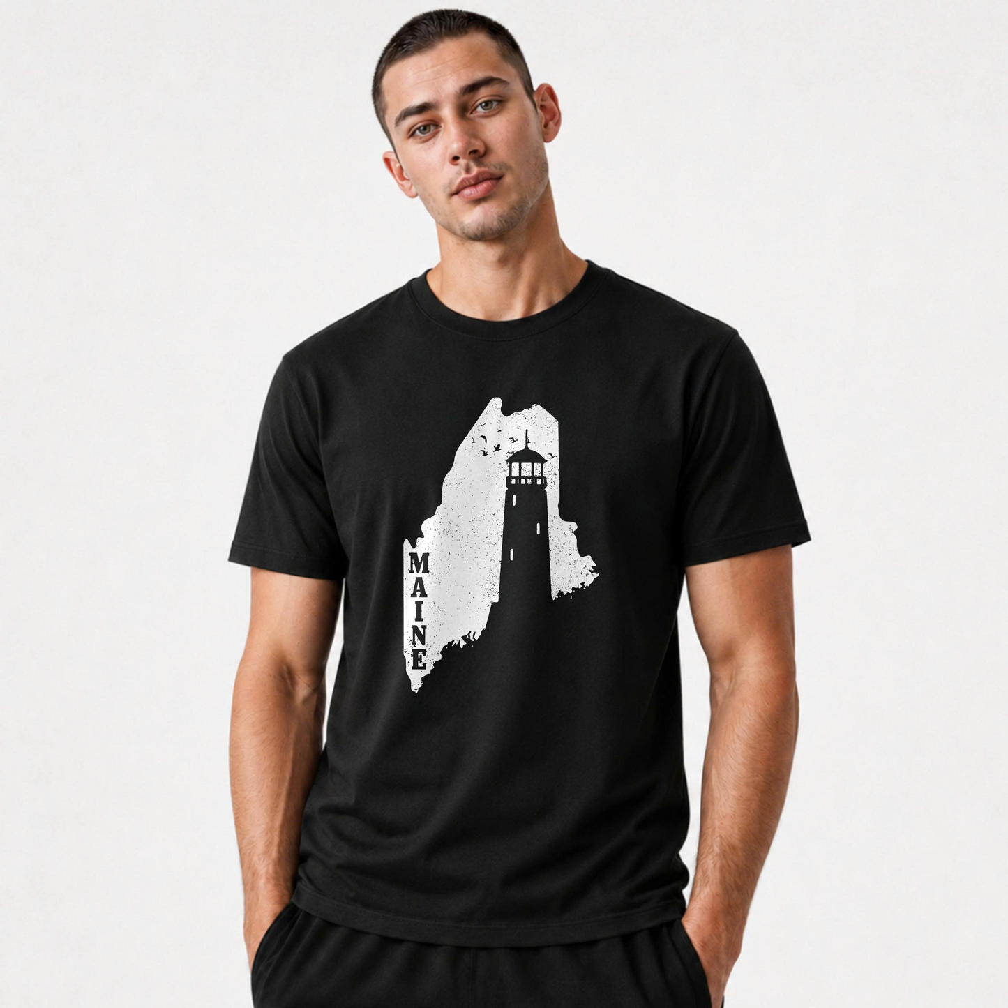 Maine Vintage Coastal Lighthouse Distressed Graphic Shirt