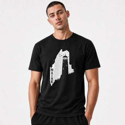 Maine Vintage Coastal Lighthouse Distressed Graphic Shirt