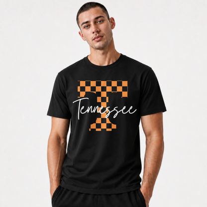 Tennessee Checkerboard Letter T Vintage Script Shirt