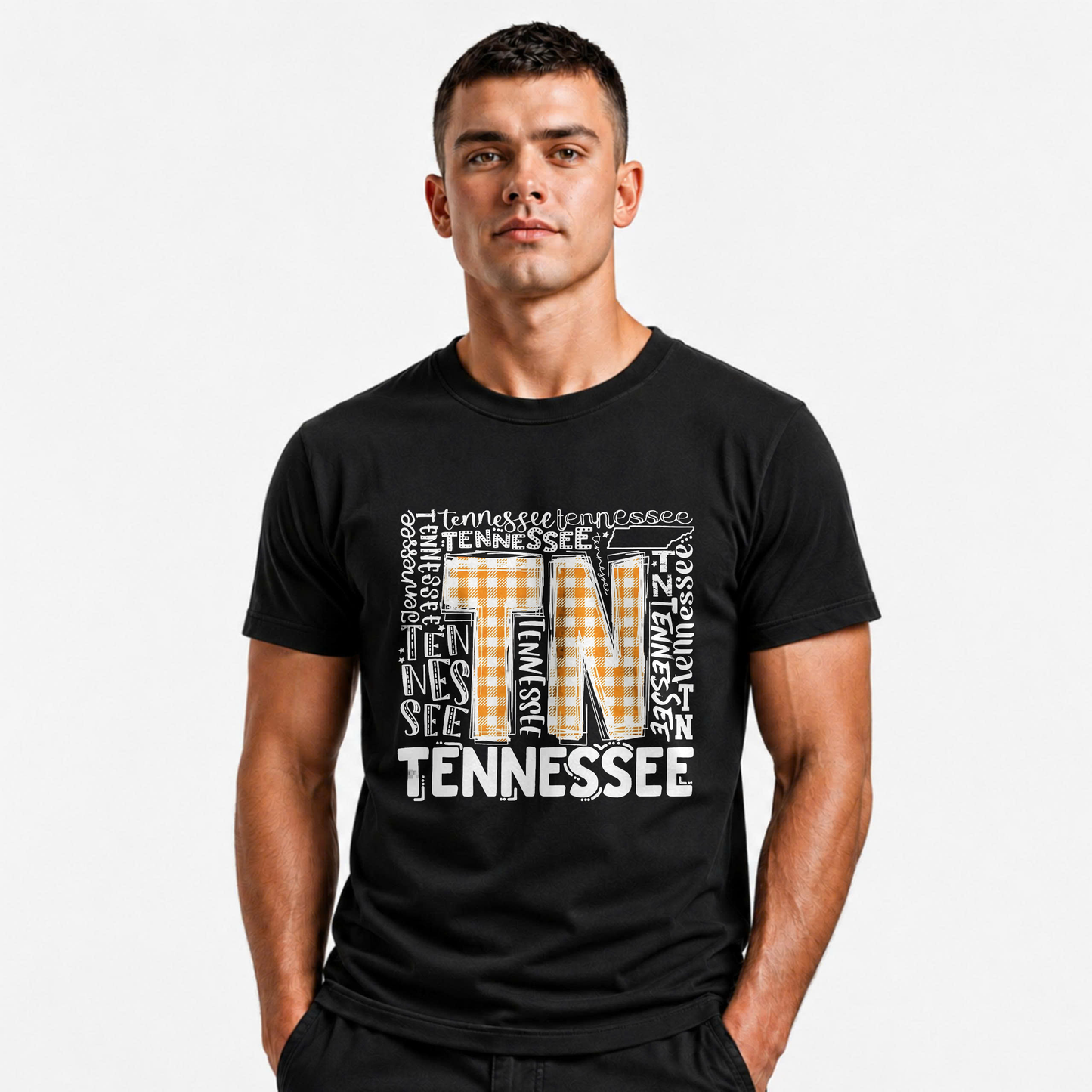 Tennessee Orange Checkerboard TN Typography Shirt