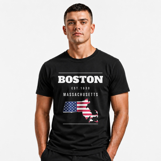 Boston Massachusetts Flag Map State Pride Shirt