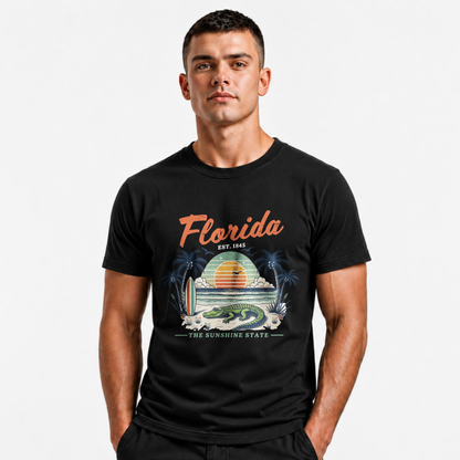 Florida Sunshine State Alligator Retro Sunset Beach Shirt