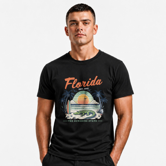 Florida Sunshine State Alligator Retro Sunset Beach Shirt