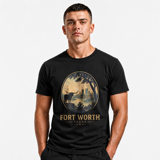 Fort Worth Texas Longhorn Skyline Western Shirt
