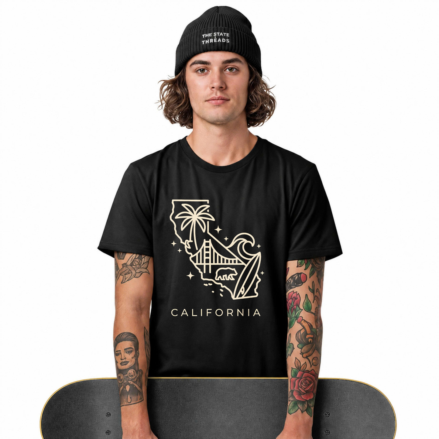California State Map Minimalist Line Art Beach Shirt