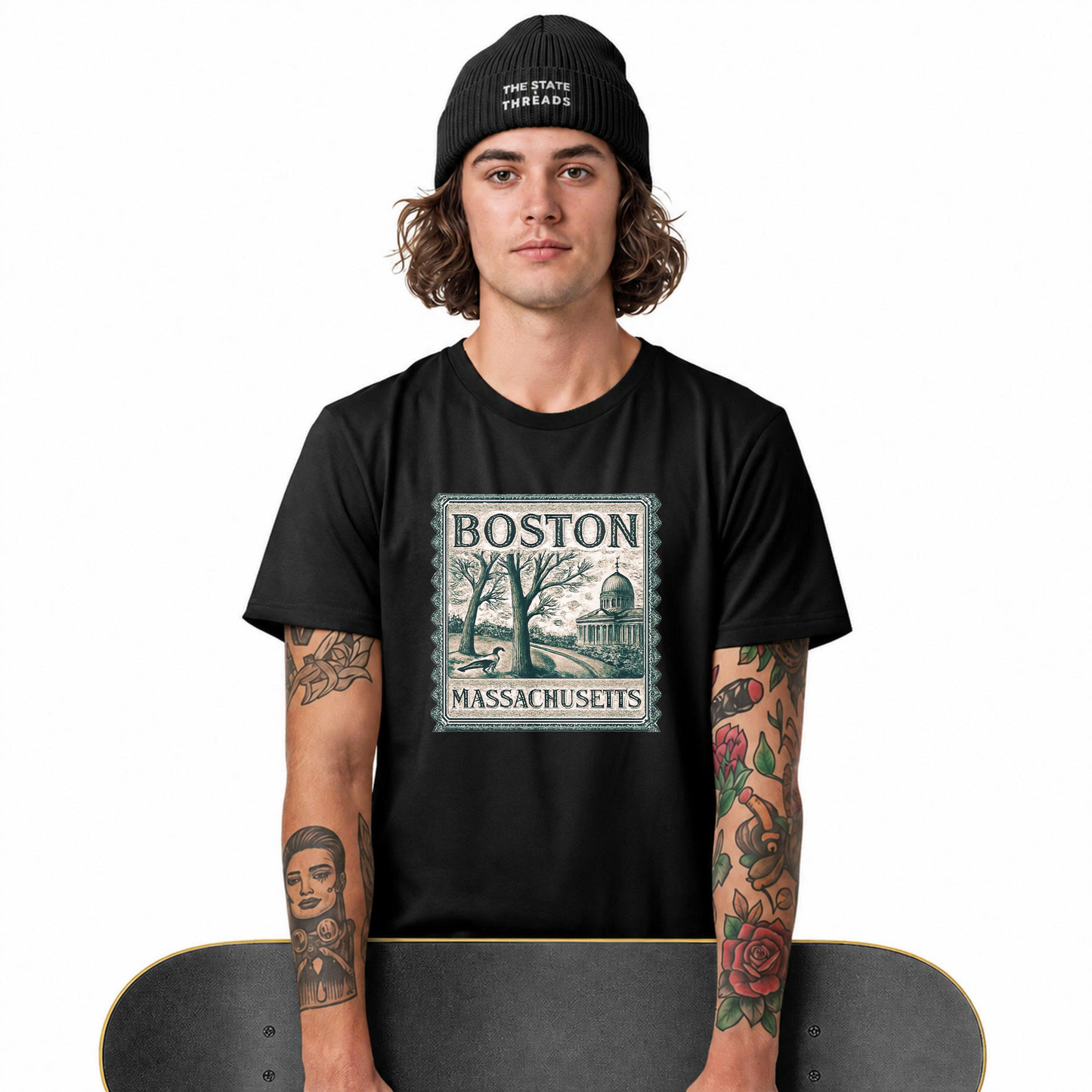 Boston Massachusetts Vintage Postal Stamp Aesthetic Heritage Shirt