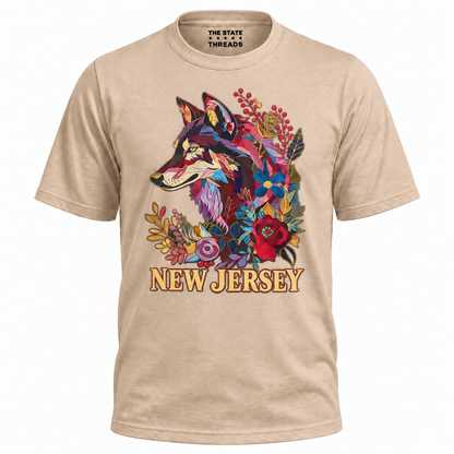 New Jersey Floral Wolf Botanical Vintage Shirt