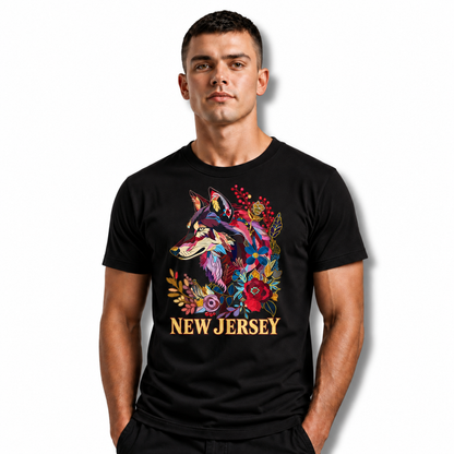 New Jersey Floral Wolf Botanical Vintage Shirt