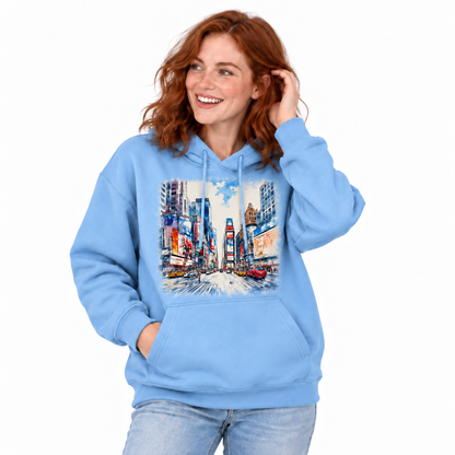 New York City Times Square Watercolor Art Hoodie