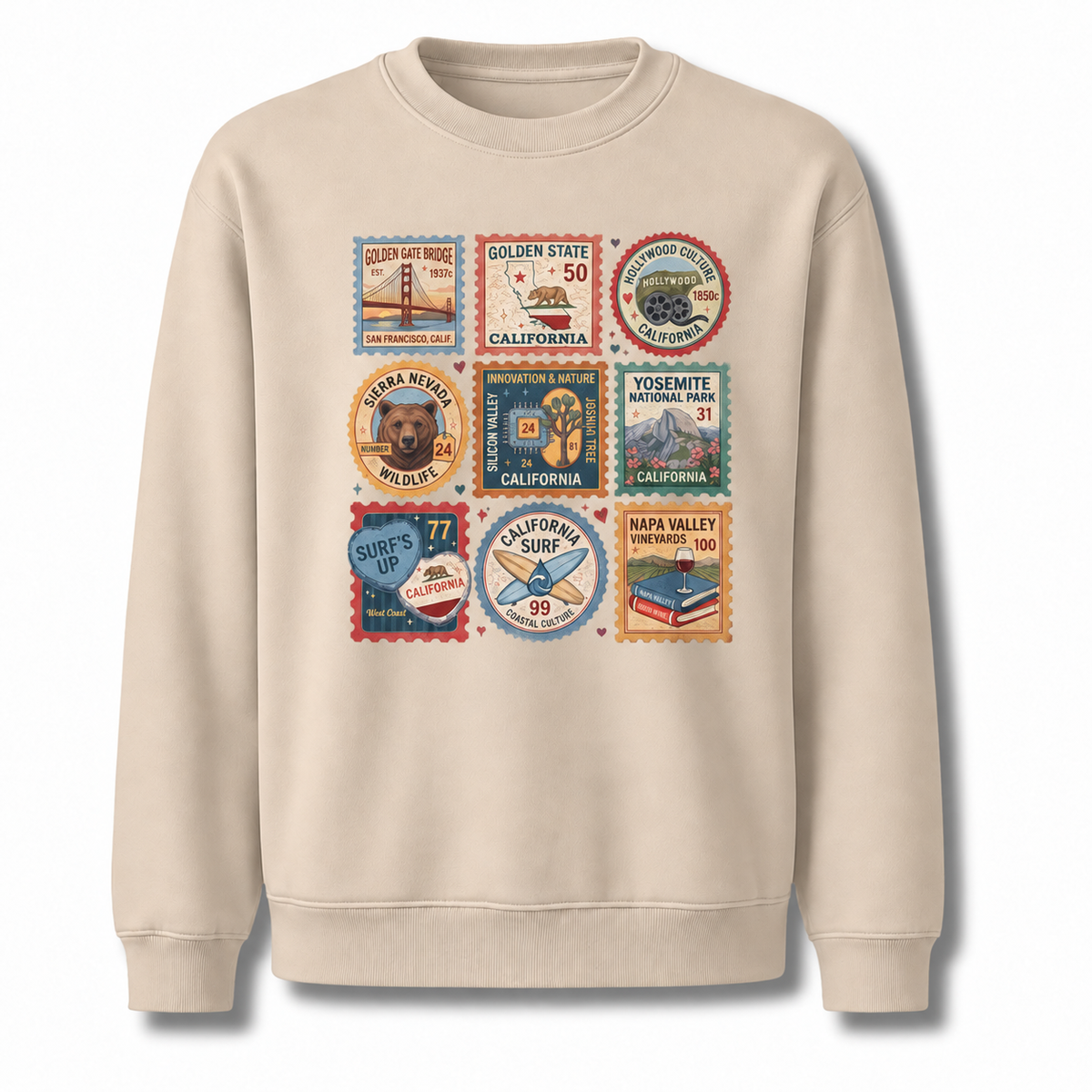 California Vintage Postage Stamps Icons Sweatshirt