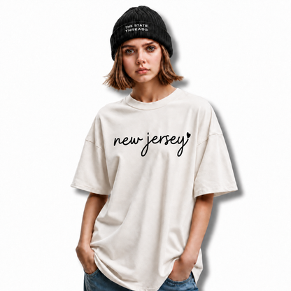 New Jersey Cursive Script White Heart Graphic Shirt