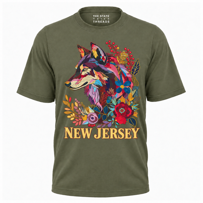 New Jersey Floral Wolf Botanical Vintage Shirt