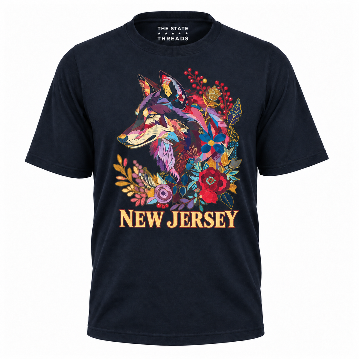 New Jersey Floral Wolf Botanical Vintage Shirt