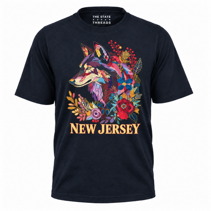New Jersey Floral Wolf Botanical Vintage Shirt