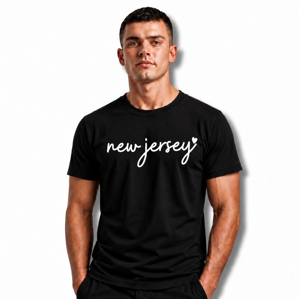 New Jersey Cursive Script White Heart Graphic Shirt