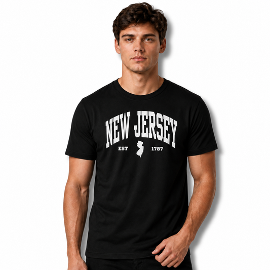 New Jersey Vintage Collegiate State Map Blue Shirt