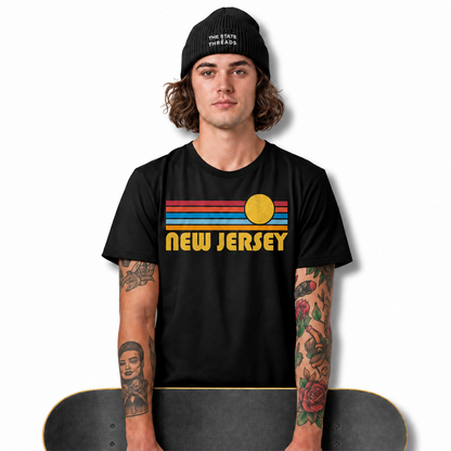 New Jersey Retro Sunset Vintage Stripes Black Shirt