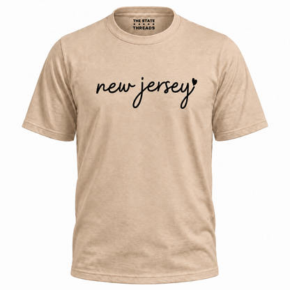 New Jersey Cursive Script White Heart Graphic Shirt