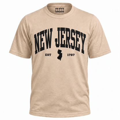 New Jersey Vintage Collegiate State Map Blue Shirt