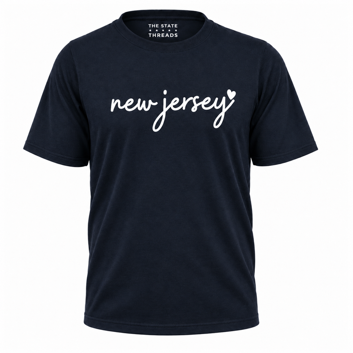 New Jersey Cursive Script White Heart Graphic Shirt