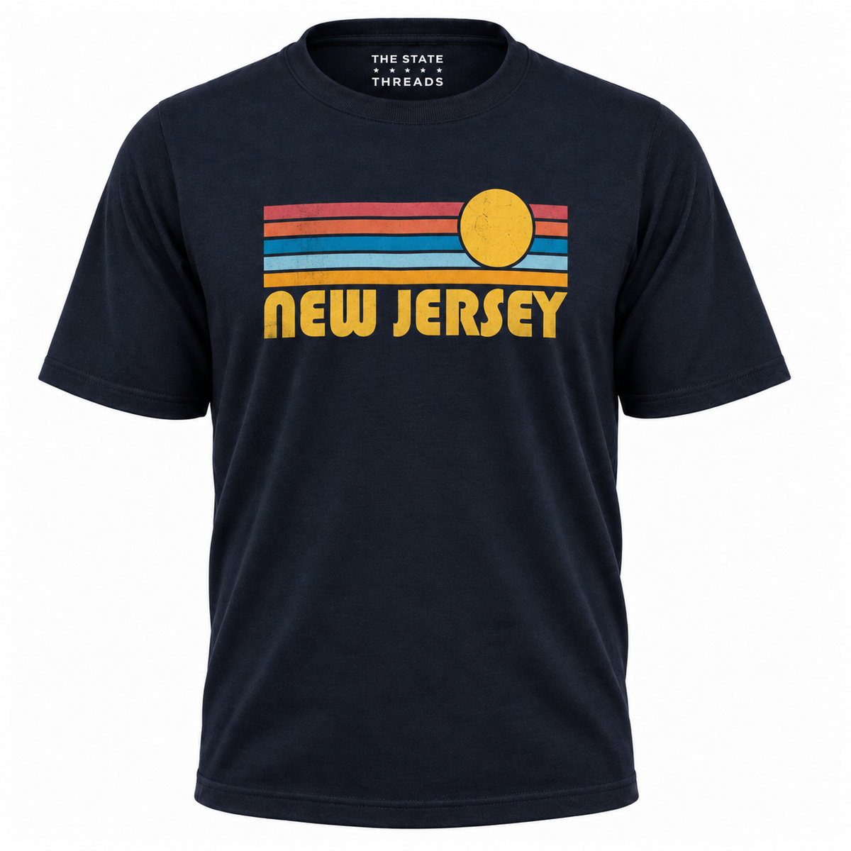 New Jersey Retro Sunset Vintage Stripes Black Shirt