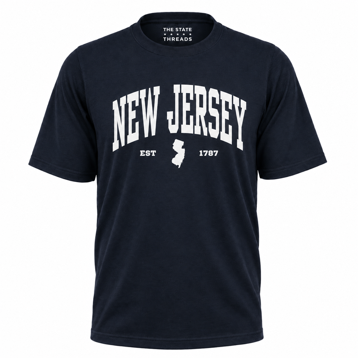 New Jersey Vintage Collegiate State Map Blue Shirt