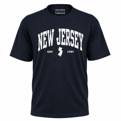 New Jersey Vintage Collegiate State Map Blue Shirt