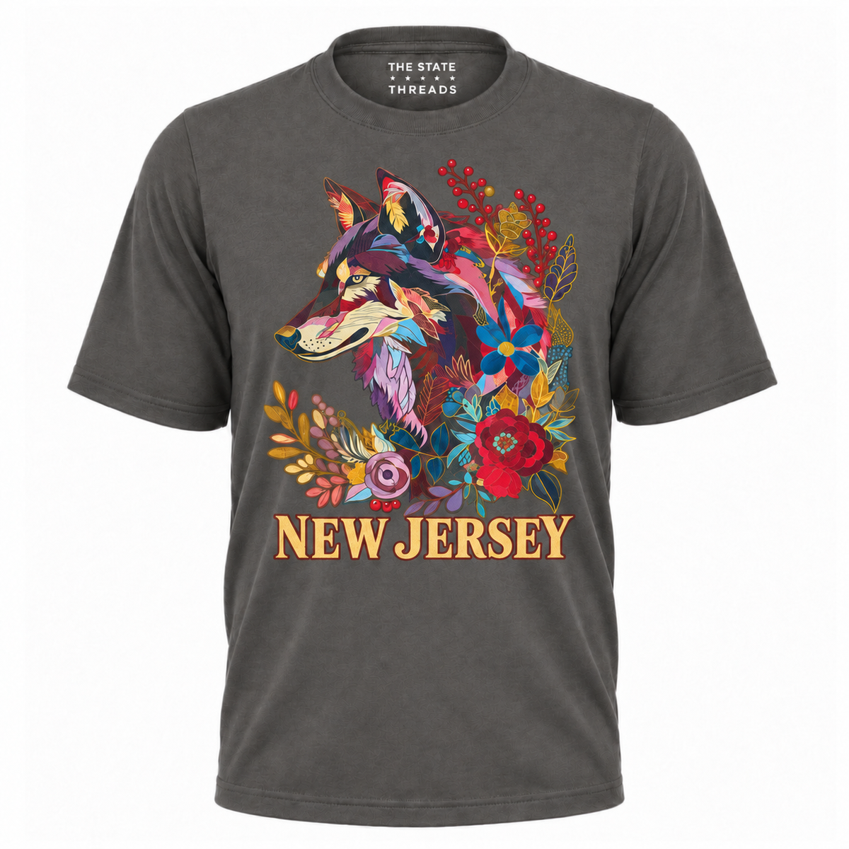 New Jersey Floral Wolf Botanical Vintage Shirt