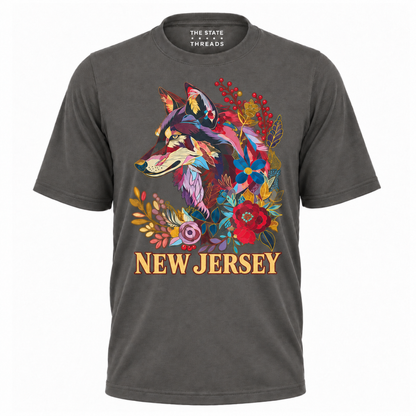 New Jersey Floral Wolf Botanical Vintage Shirt
