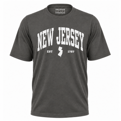 New Jersey Vintage Collegiate State Map Blue Shirt