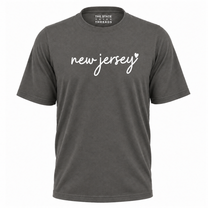 New Jersey Cursive Script White Heart Graphic Shirt