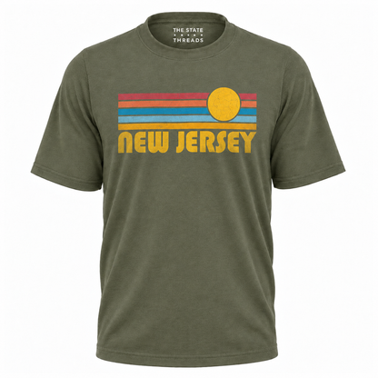 New Jersey Retro Sunset Vintage Stripes Black Shirt