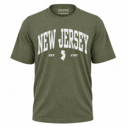 New Jersey Vintage Collegiate State Map Blue Shirt