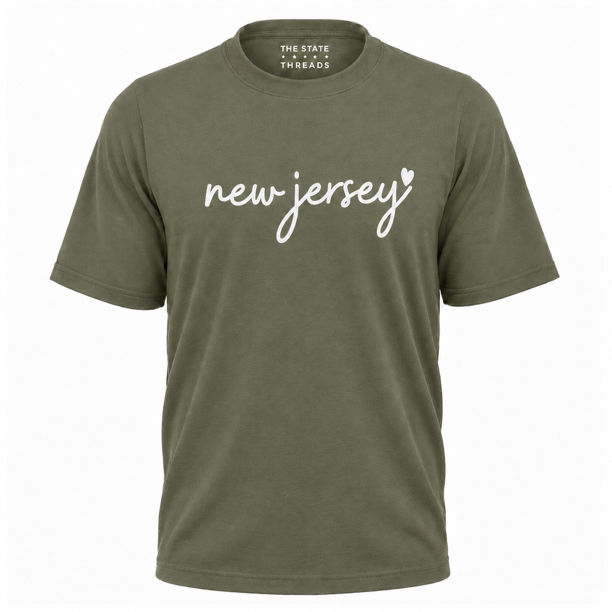New Jersey Cursive Script White Heart Graphic Shirt