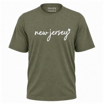 New Jersey Cursive Script White Heart Graphic Shirt