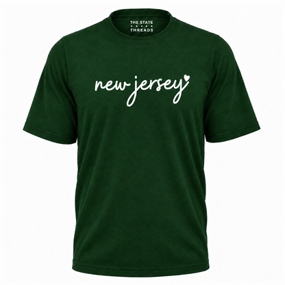 New Jersey Cursive Script White Heart Graphic Shirt