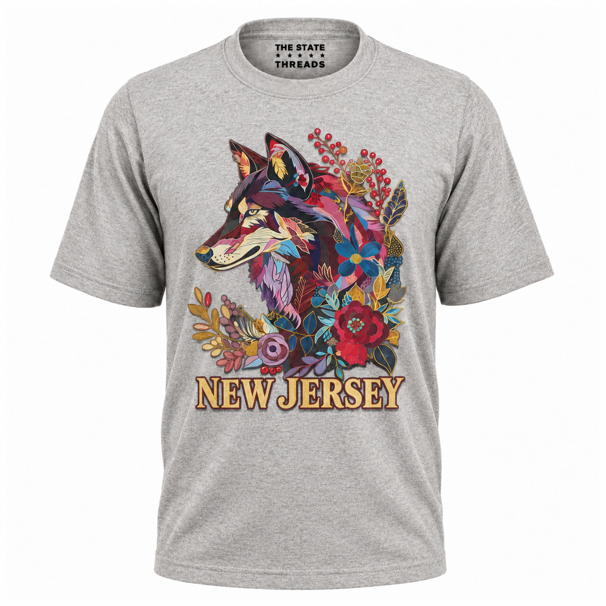 New Jersey Floral Wolf Botanical Vintage Shirt