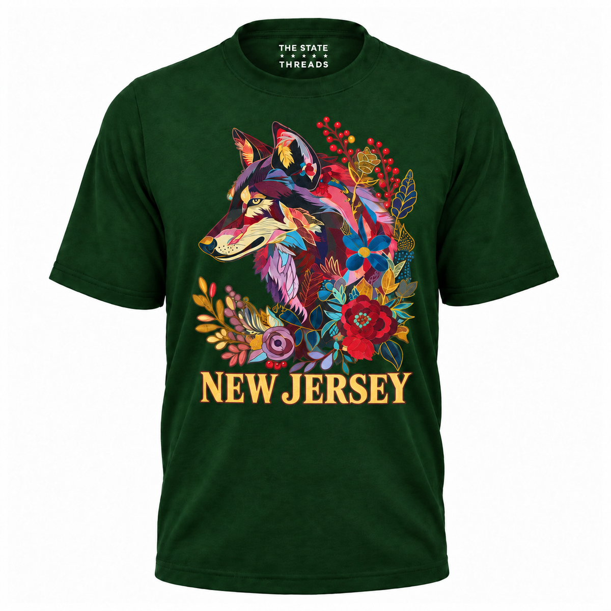 New Jersey Floral Wolf Botanical Vintage Shirt