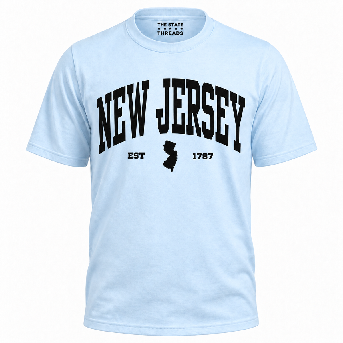 New Jersey Vintage Collegiate State Map Blue Shirt