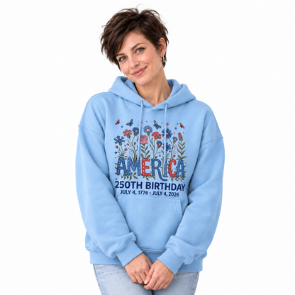 America 250th Birthday Floral Butterfly Hoodie