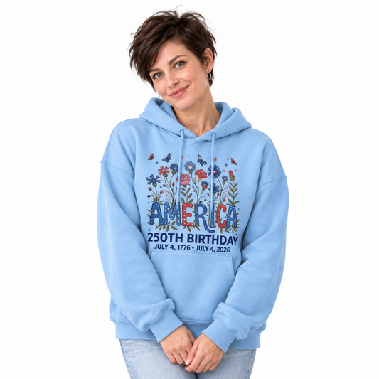 America 250th Birthday Floral Butterfly Hoodie