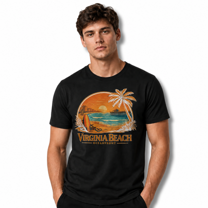 Virginia Beach Retro Sunset Surfboard Shirt
