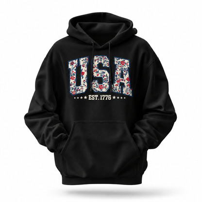 America Floral Est 1776 Patriotic Hoodie