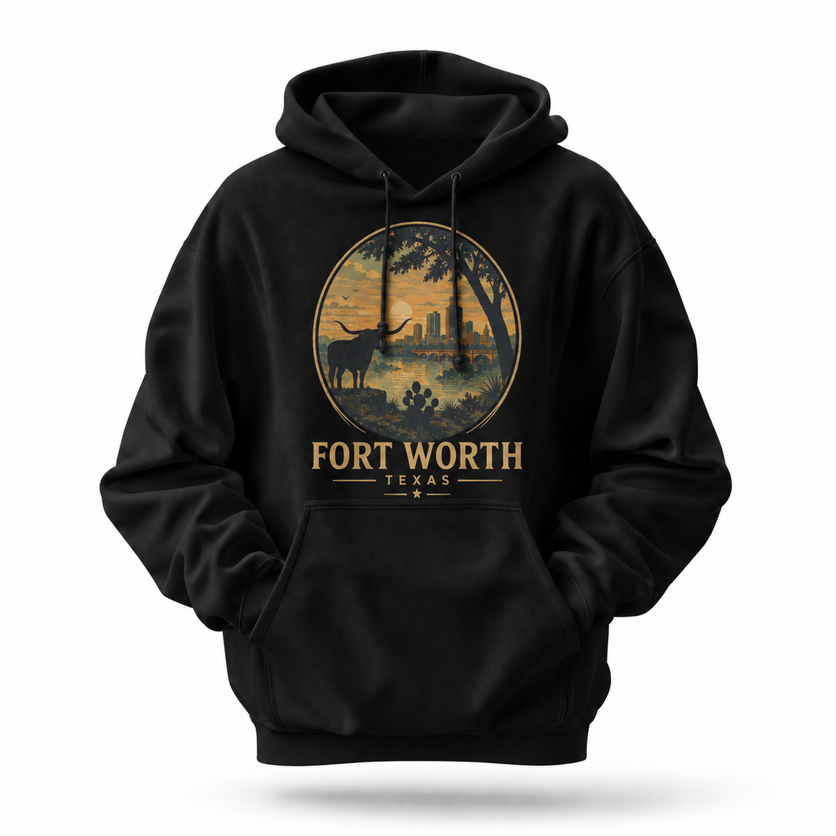 Fort Worth Texas Longhorn Skyline Sunset Hoodie