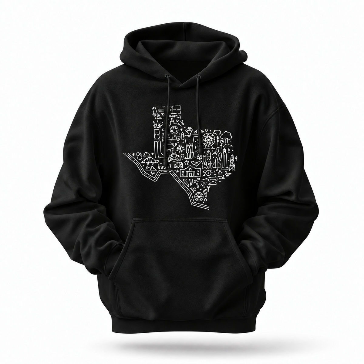 Texas State Map Line Art Icons Hoodie