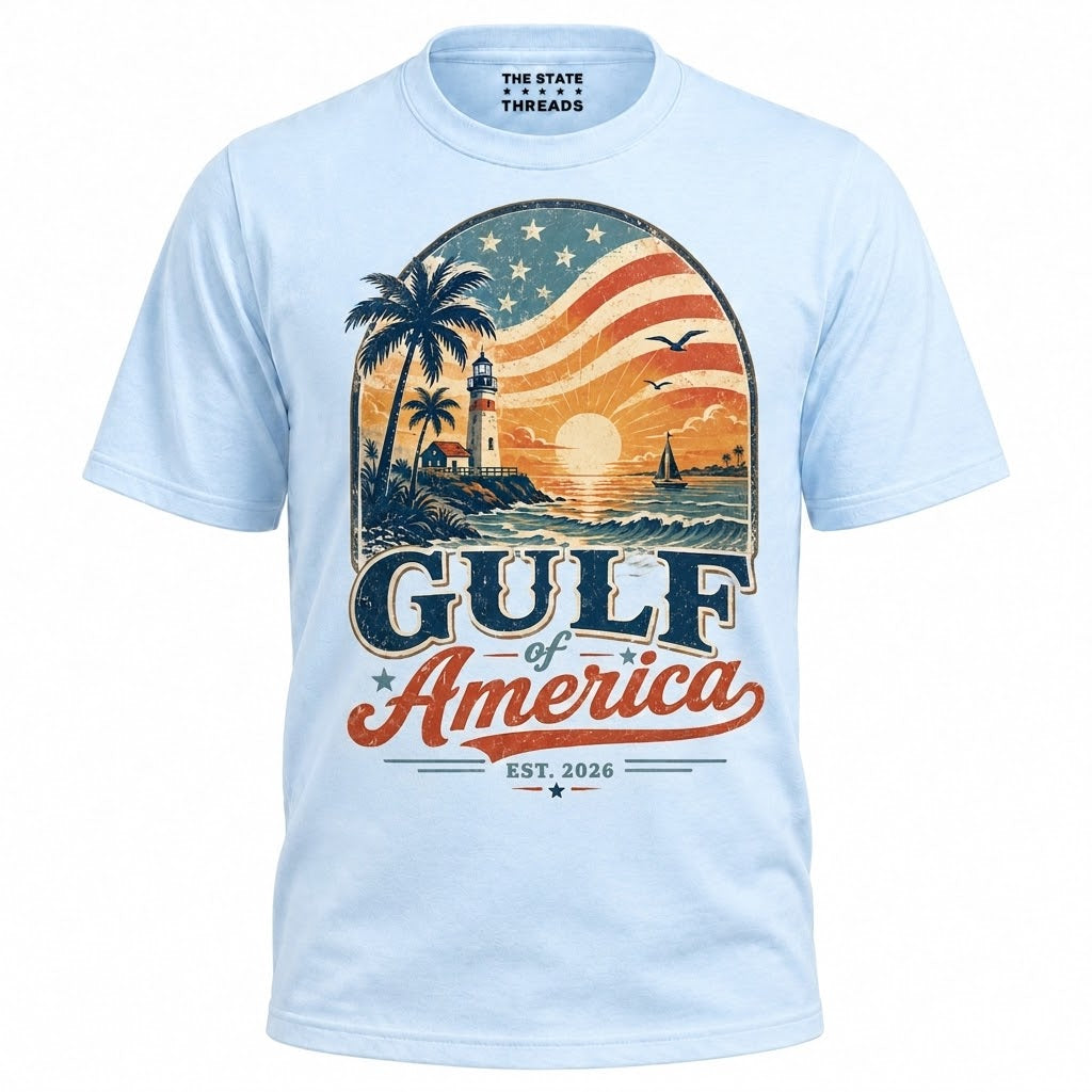 Gulf of America Lighthouse Coastal Sunset Patriotic Shirt